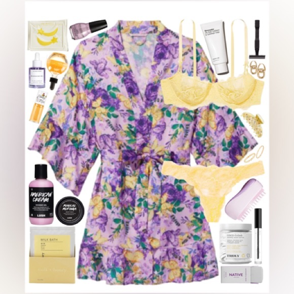 NWOT Victoria’s Secret Purple & Yellow Floral Bathrobe Lingerie - Picture 5 of 11